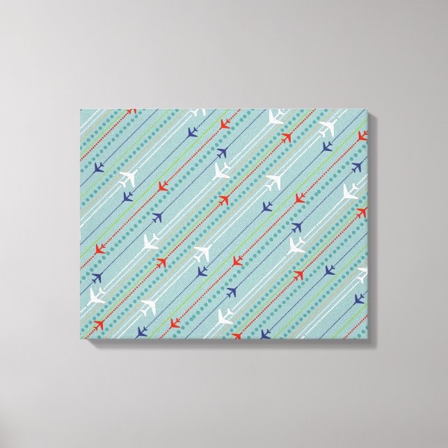 Retro Aeroplane Pattern Stretched Canvas Print (Front)