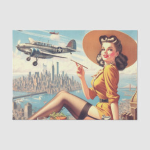 Retro Aeroplane Pin-up Illustration Tissue Paper