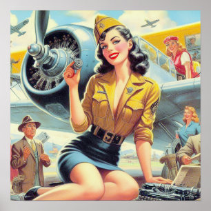 Retro Aeroplane Pin-up Poster