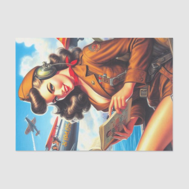 Retro Aeroplane Pin-up Tissue Paper (Front)