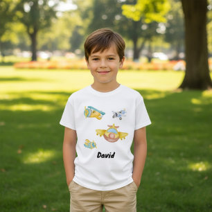 Retro Aeroplane Watercolor Customised Name T-Shirt
