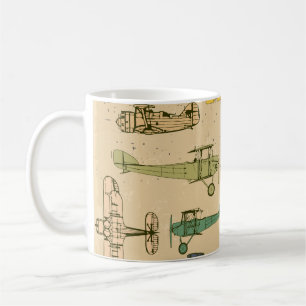 Retro Aeroplanes: Cracked Vintage Pattern. Coffee Mug