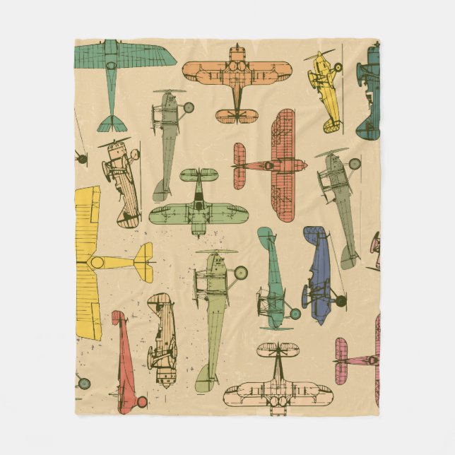 Retro Aeroplanes: Cracked Vintage Pattern. Fleece Blanket (Front)