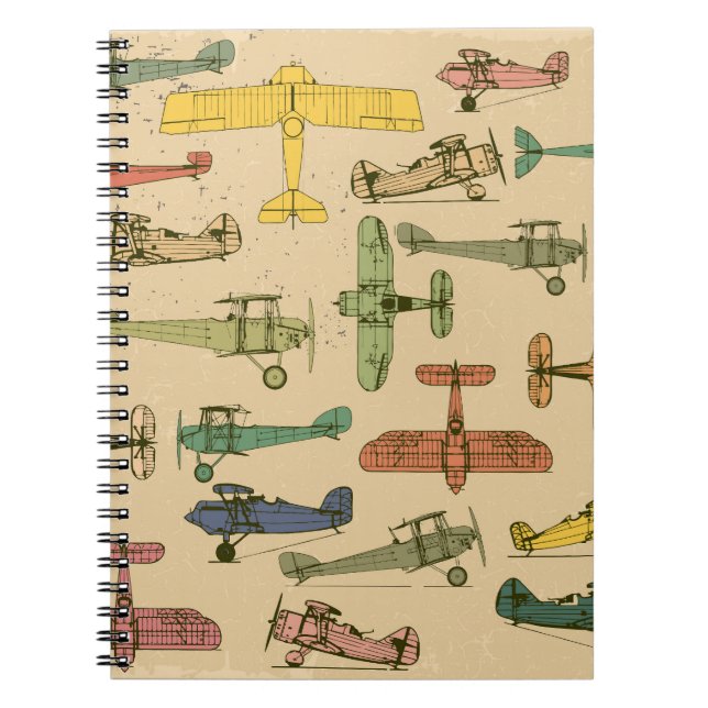 Retro Aeroplanes: Cracked Vintage Pattern. Notebook (Front)