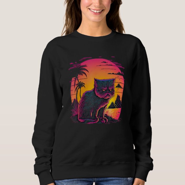 Retro Aesthetic Angry Cat Sweatshirt (Front)