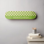 Retro Aesthetic Checkerboard Pattern Name Green   Skateboard<br><div class="desc">Personalized Name Retro Aesthetic Checkerboard Pattern Green and White Skateboard</div>