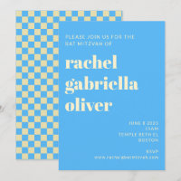 Retro Aesthetic Chequerboard Blue Bat Bar Mitzvah