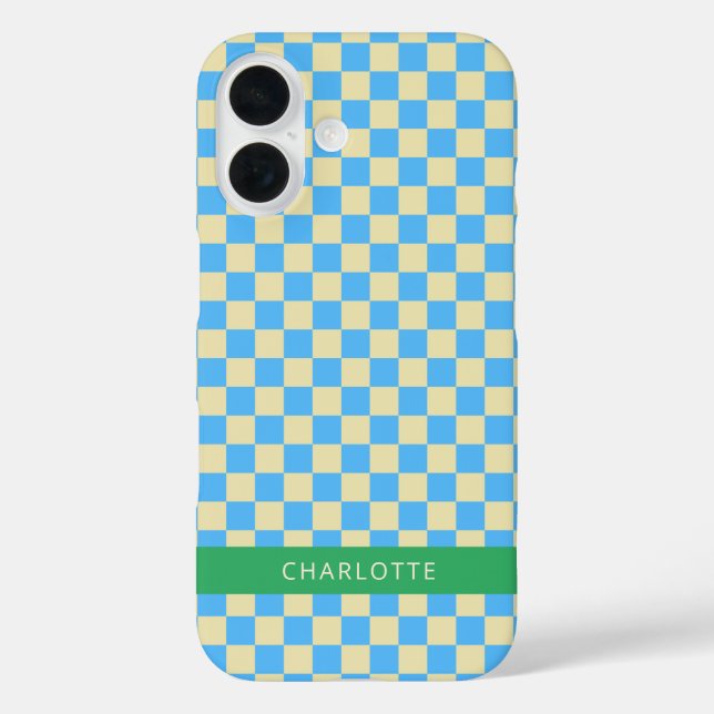 Retro Aesthetic Chequerboard Blue Personalised Case-Mate iPhone Case (Back)