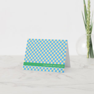 Retro Aesthetic Chequerboard Blue Personalised Note Card