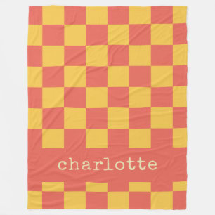 Retro Aesthetic Chequerboard Custom Yellow Orange Fleece Blanket
