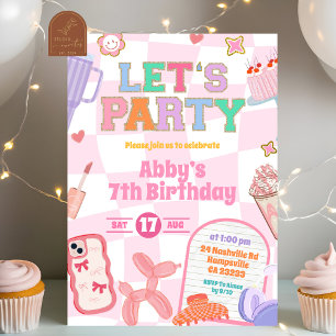 Retro Aesthetic Girl Patch Party Birthday Invitation