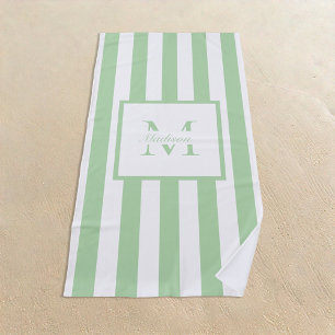 Retro Aesthetic Green White Personalised Monogram Beach Towel