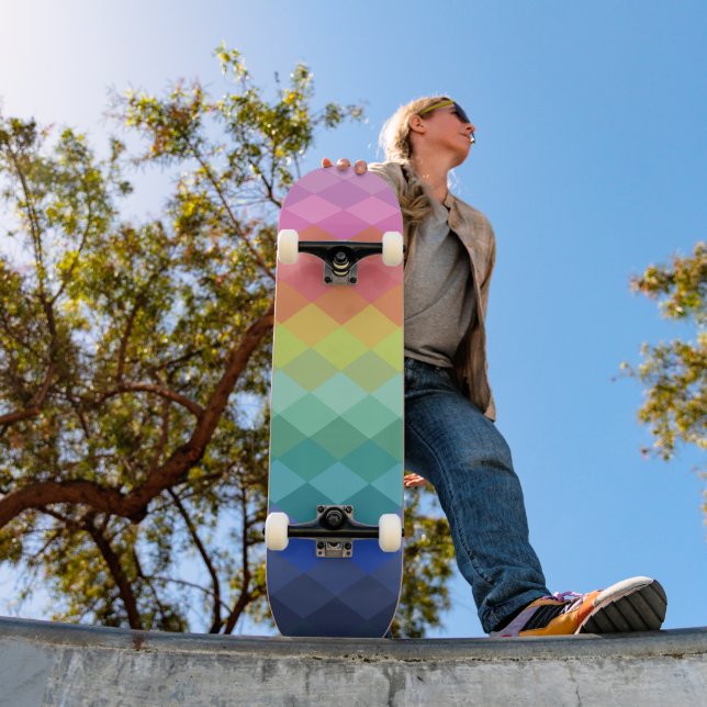 Retro Aesthetic Vibrant Rainbow Shapes Pattern Skateboard (Outdoor 1)