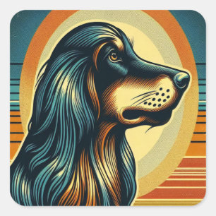 Retro Afghan Hound Yellow Blue Orange Artwork Square Sticker