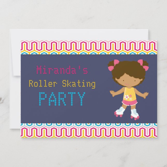 Retro African American Roller Skating Party Invitation (Front)