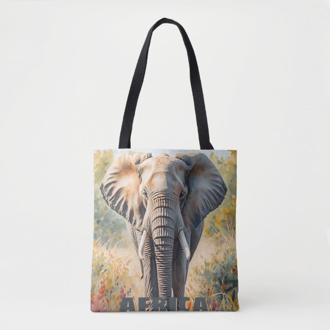 Retro African Elephant Scenic Tote Bag (Front)