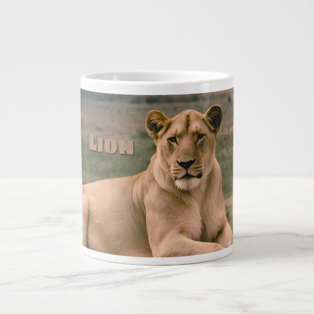 Retro African Lion Scenic Large Coffee Mug (Front)