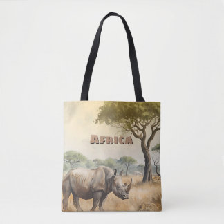 Retro African Rhino Scenic Tote Bag