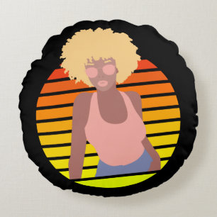 RETRO AFRO QUEEN - AFRO AMERICAN QUEEN ROUND CUSHION