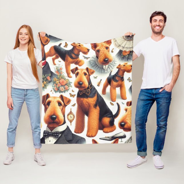 Retro Airedale Terrier Seamless Fleece Blanket (In Situ)