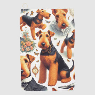 Retro Airedale Terrier Seamless Golf Towel