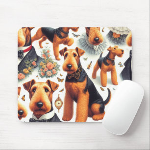 Retro Airedale Terrier Seamless Mouse Pad