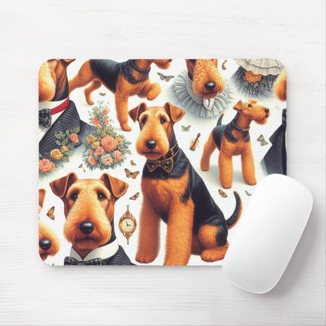 Retro Airedale Terrier Seamless Mouse Pad (With Mouse)