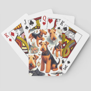 Retro Airedale Terrier Seamless Playing Cards