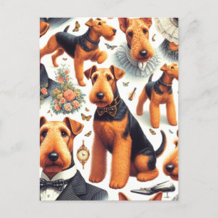 Retro Airedale Terrier Seamless Postcard
