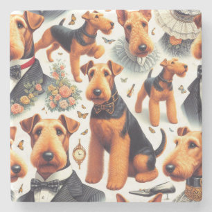 Retro Airedale Terrier Seamless Stone Coaster