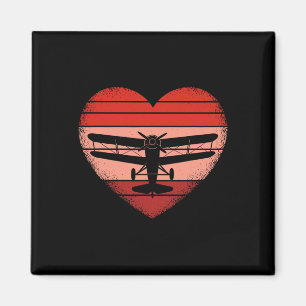 Retro Airplane Heart Valentine Pilot Womens Mens K Magnet