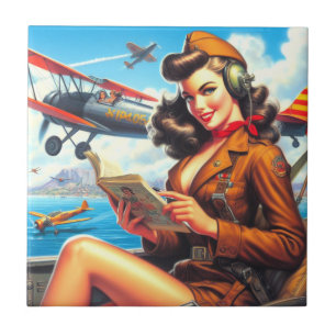 Retro Airplane Pin-up Tile