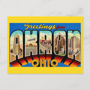 Retro Akron Ohio Greeting  Postcard