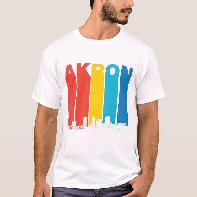 Retro Akron Ohio Skyline T-Shirt (Front)