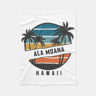 Retro Ala Moana Beach Hawaii Surfboard Surfing Fleece Blanket