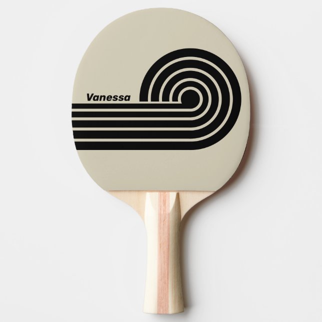 Retro Alabaster Dual Curl Stripes with Name Ping Pong Paddle (Front)