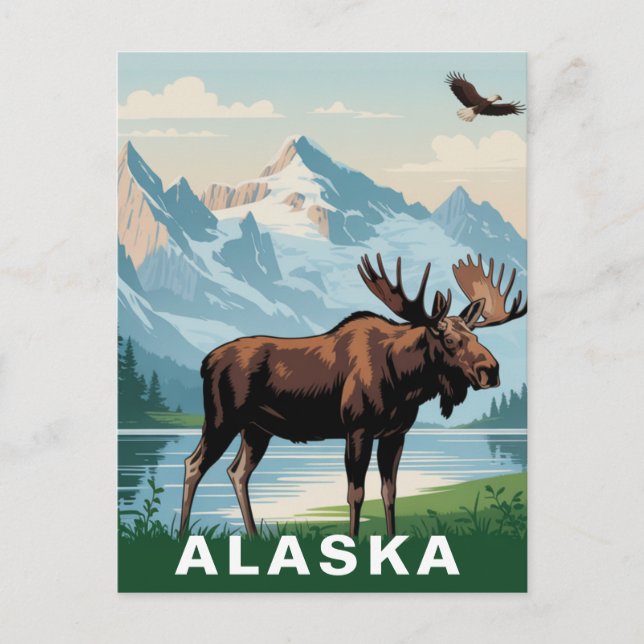 Retro Alaska Moose Mountain Postcard (Front)