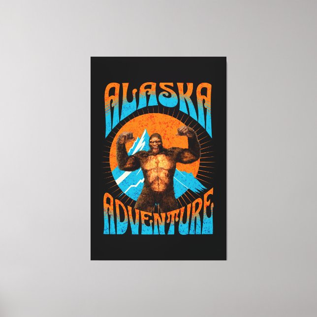 Retro Alaska Sasquatch Mountain Adventure Canvas Print (Front)