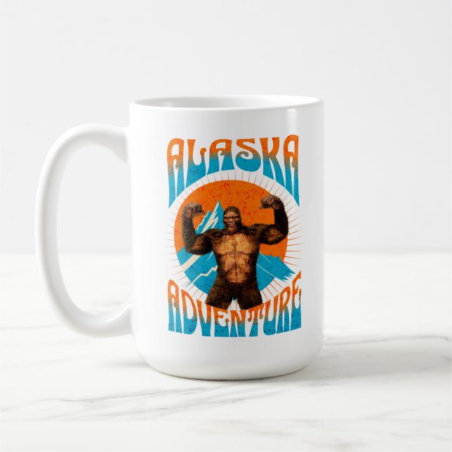 Retro Alaska Sasquatch Mountain Adventure Coffee Mug (Left)