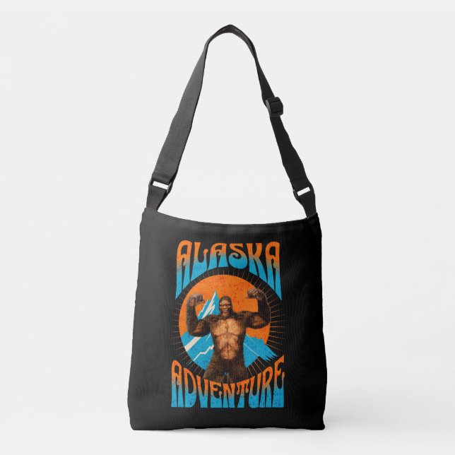 Retro Alaska Sasquatch Mountain Adventure Crossbody Bag (Front)