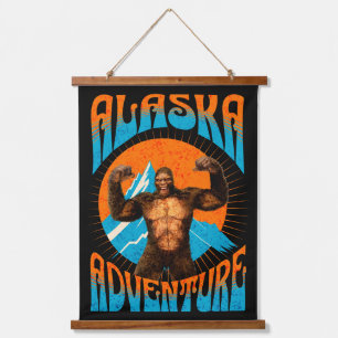Retro Alaska Sasquatch Mountain Adventure Hanging Tapestry