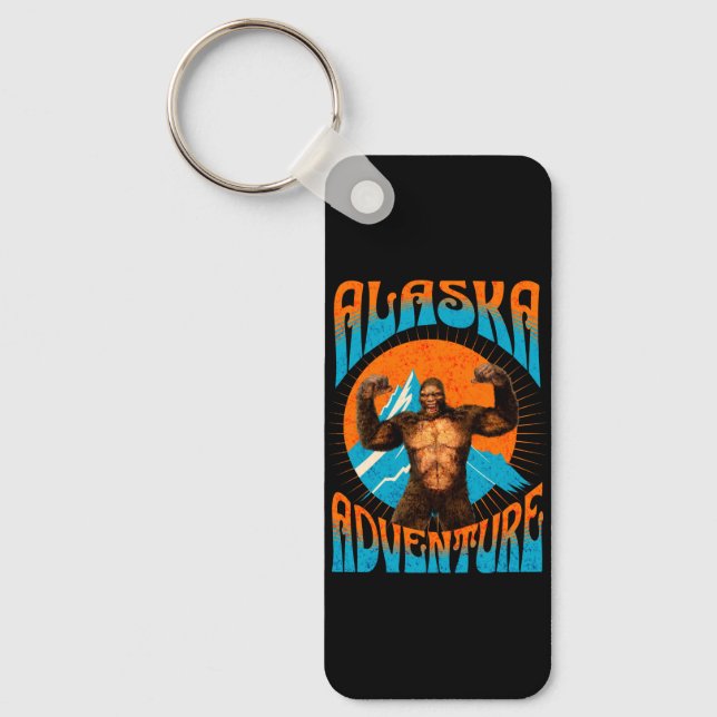Retro Alaska Sasquatch Mountain Adventure Key Ring (Front)