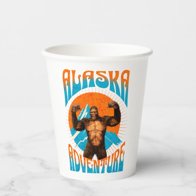 Retro Alaska Sasquatch Mountain Adventure Paper Cups (Front)
