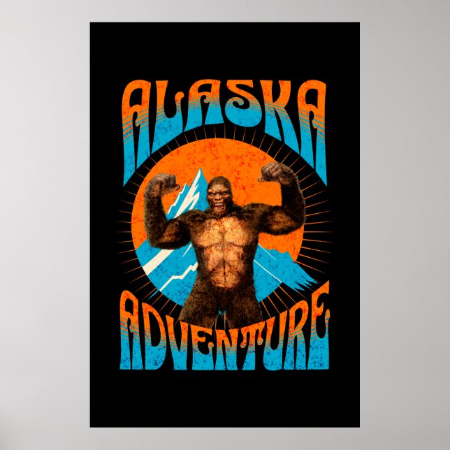 Retro Alaska Sasquatch Mountain Adventure Poster (Front)