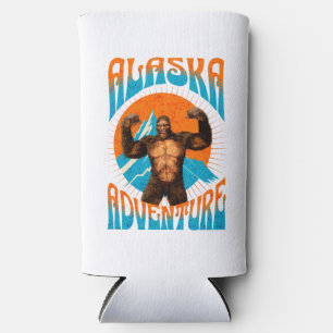 Retro Alaska Sasquatch Mountain Adventure Seltzer Can Cooler