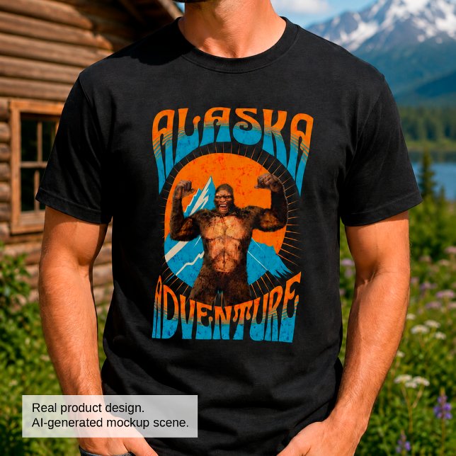 Retro Alaska Sasquatch Mountain Adventure T-Shirt (Creator Uploaded)