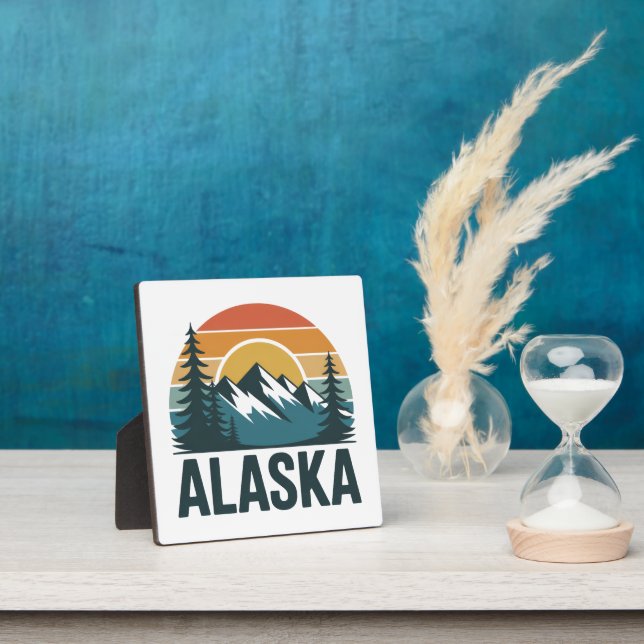 Retro Alaska Sunset Adventure Home Decor Plaque (Insitu)