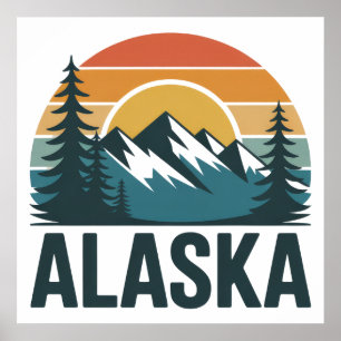 Retro Alaska Sunset Adventure Poster