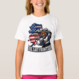 Retro Alaska The Last Frontier Ice Hockey Bear Map T-Shirt