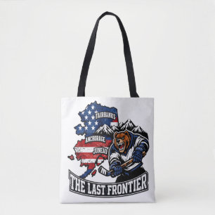 Retro Alaska The Last Frontier Ice Hockey Bear Map Tote Bag